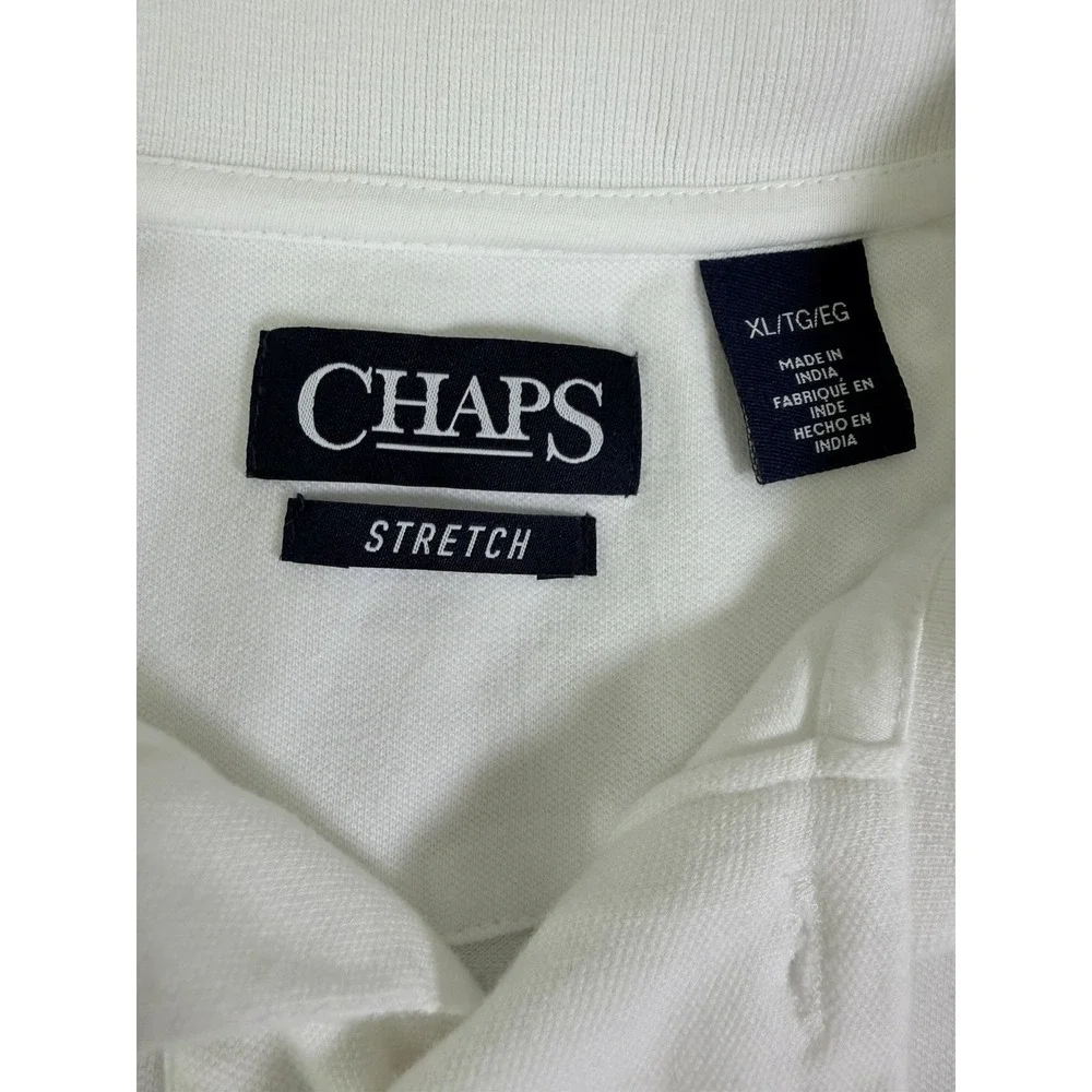 Chaps Stretch Polo Shirt Men's XL White Embroidered‎ Logo Casual Golf Polo